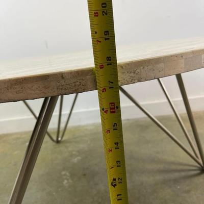 Round Travertine Top Coffee Table with Metal Hairpin Legs
