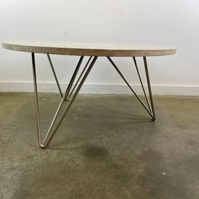 Round Travertine Top Coffee Table with Metal Hairpin Legs