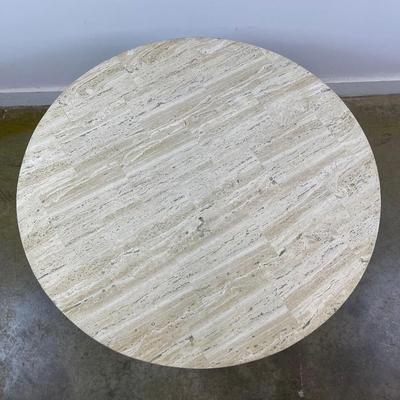 Round Travertine Top Coffee Table with Metal Hairpin Legs
