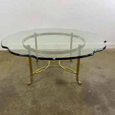 Vintage Brass Cocktail Table With Scalloped Glass Top