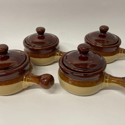 Set of 4 Vintage French Onion Soup Crocks With Lids