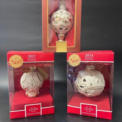 Lot of 3 Lenox Ornaments: 2017 Annual, 2014 Annual & Inner Glow Jeweled Ornament