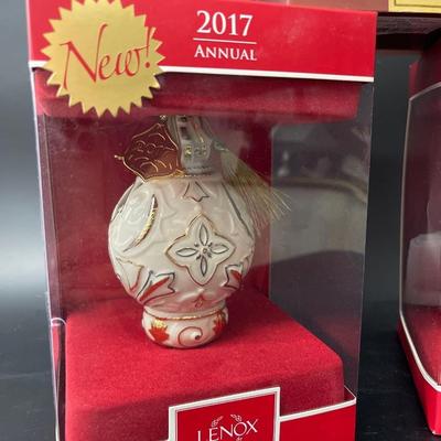 Lot of 3 Lenox Ornaments: 2017 Annual, 2014 Annual & Inner Glow Jeweled Ornament