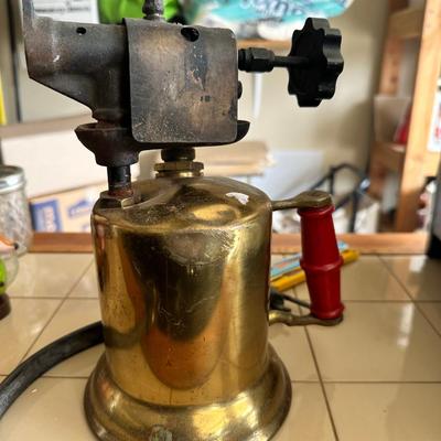 Vintage Turner Brass Works Model 30AT Blow Torch w/ Label & Heat Shield - Tools