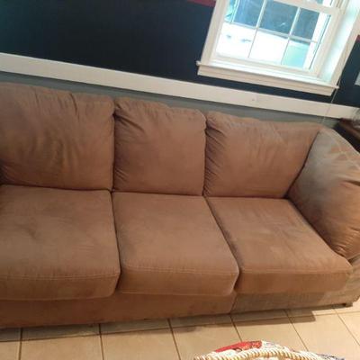 3 cushion velcro seats  microsuede sofa $80.00