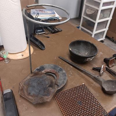 METAL WORKING TOOLS, CAST IRON BOWL AND LADLE AND MORE