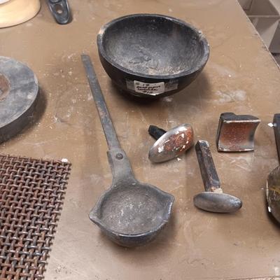 METAL WORKING TOOLS, CAST IRON BOWL AND LADLE AND MORE
