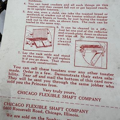 1923 Sunbeam flat toaster orignal box and brochures