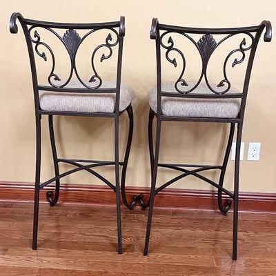 ASHLEY ~ Pair (2) ~ 30” Wrought Style Metal Bar Stools With A Bronze Finish