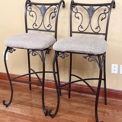 ASHLEY ~ Pair (2) ~ 30” Wrought Style Metal Bar Stools With A Bronze Finish
