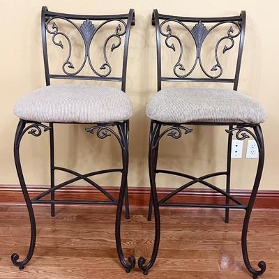 ASHLEY ~ Pair (2) ~ 30” Wrought Style Metal Bar Stools With A Bronze Finish