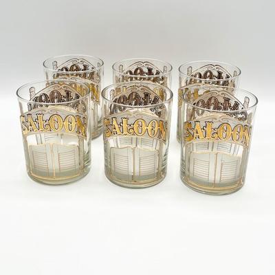 CULVER ~ Six (6) GOLD Embossed Low Ball Saloon Glasses