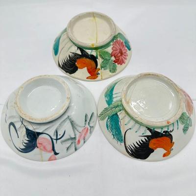 Three Chinese Chicken Bowls, Repaired-local pickup and shipping available