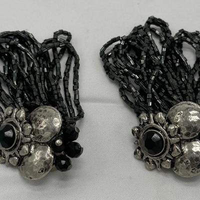 80's Black Beaded Earrings