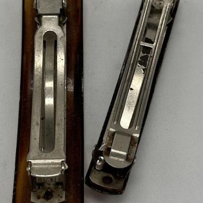 Hair Barrette Metal Clip Women Tortoise Brown Long Thin Rectangle Made in France