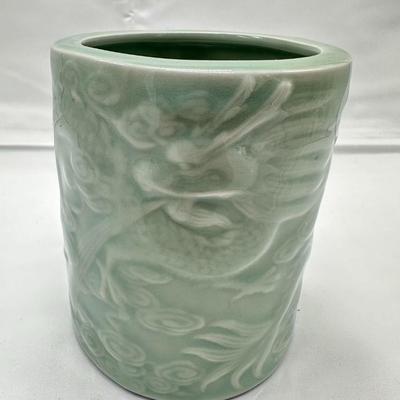 Chinese Vintage Green Celadon Dragon Brush Pot-local pickup and shipping available