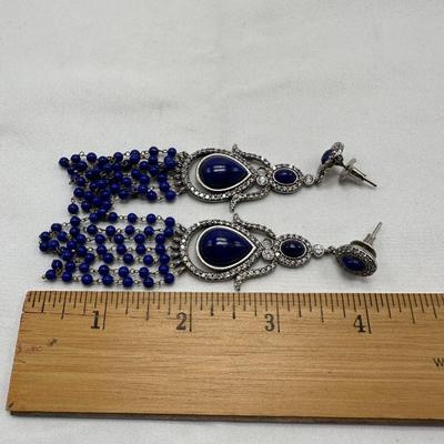 Lapis Lazuli and Sterling Silver with Diamond Earrings