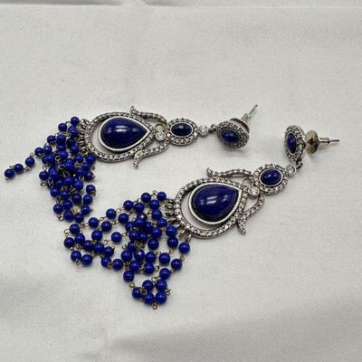 Lapis Lazuli and Sterling Silver with Diamond Earrings