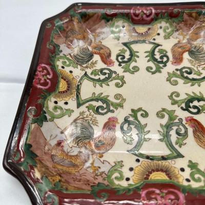 Chinese Export Porcelain Vintage Square Rooster Plate-local pickup and shipping available
