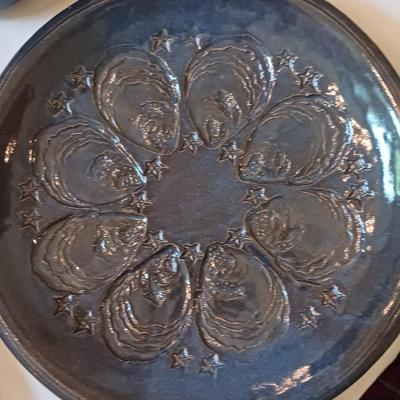 Blue Stoneware Oyster Plate by Elizabeth Annapolis Pottery