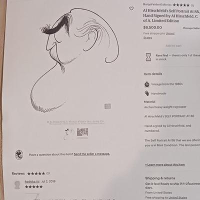 Lot of 2 - Al Hirschfeld's Self Portrait at 86 and Framed Art Work Prints