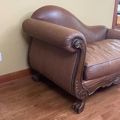 Nailhead Trim Clawfoot Leather Chaise