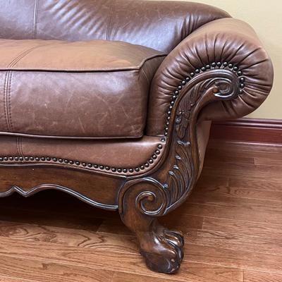 Nailhead Trim Clawfoot Leather Chaise