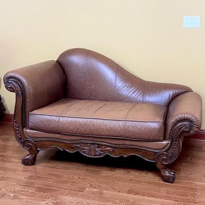 Nailhead Trim Clawfoot Leather Chaise