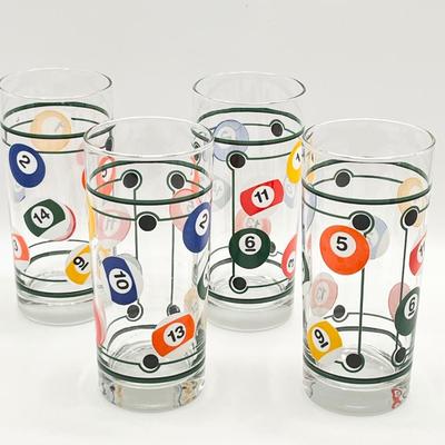 Vtg. Libbey Highball Billard Drinking Glasses ~ Set Of Four (4)