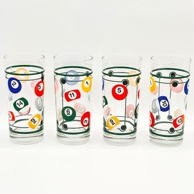 Vtg. Libbey Highball Billard Drinking Glasses ~ Set Of Four (4)