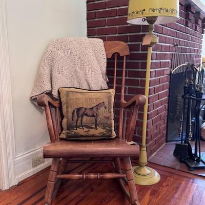 Cozy Corner Vintage Rocker and Toleware Floor Lamp