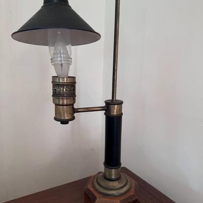 Vintage Metal Toleware Table Lamp  w/ 2 Staffordshire “Liberty Blue” Plates 