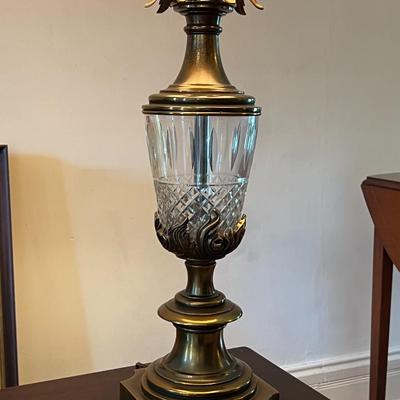 Pair of Vintage Stiffel Hollywood Regency Brass & Crystal Pineapple Table Lamps