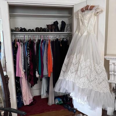 Vintage Women’s Fur Stole, Wedding Dresses, and Misc Clothing
