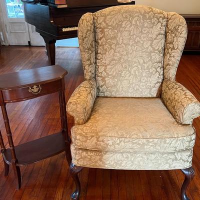 Queen Anne Wingback Chair and Side Table