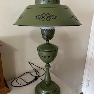 Vintage Green Toleware Table Lamp