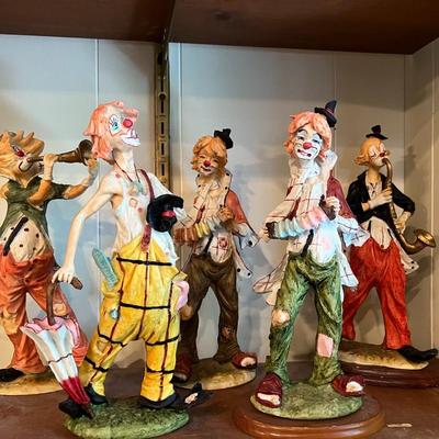 Vintage Pucci Polyester Resin Clown Figures (set of 5) 11.5”-12.5” Tall