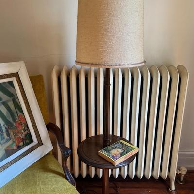 Framed Oil Painting, Antique Chair, and MCM Wood Lamp/Table