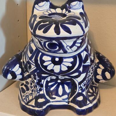 Blue & White Mexican Ceramic Frog Planter