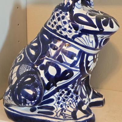 Blue & White Mexican Ceramic Frog Planter