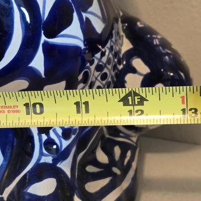 Blue & White Mexican Ceramic Frog Planter