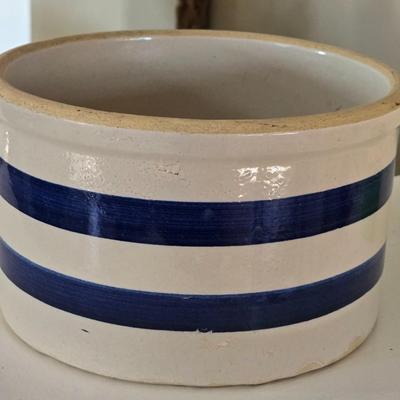 Antique Blue & White Ceramic Crock