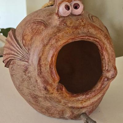 Carved Wood Fish Birdhouse