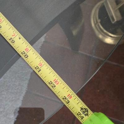 Glass Top Side Table with Curved Wood Base