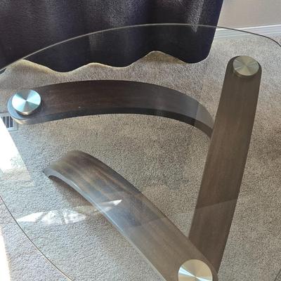 Glass Top Side Table or Small Coffee Table with Bent Wood Base