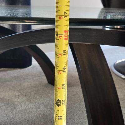 Glass Top Side Table or Small Coffee Table with Bent Wood Base