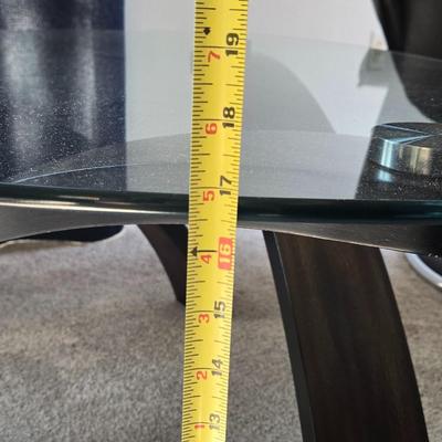 Glass Top Side Table or Small Coffee Table with Bent Wood Base