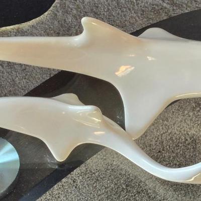 (2) Swimming White Glazed Ceramic Sharks