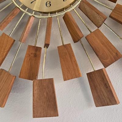 Mid Century Modern Seth Thomas Paddle Wood Sunburst Clock