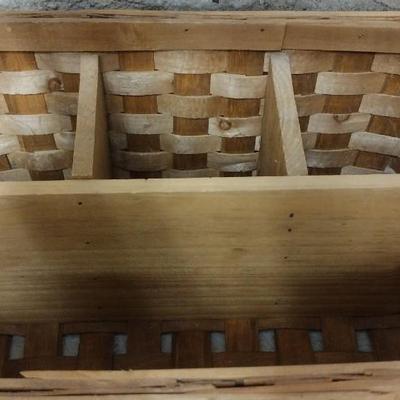 Vintage Wicker magazine holder, silverware basket and plated S & P